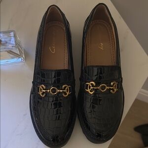 NWT Sam Edelman Circus Black Croc-Embossed Loafers- Never Worn